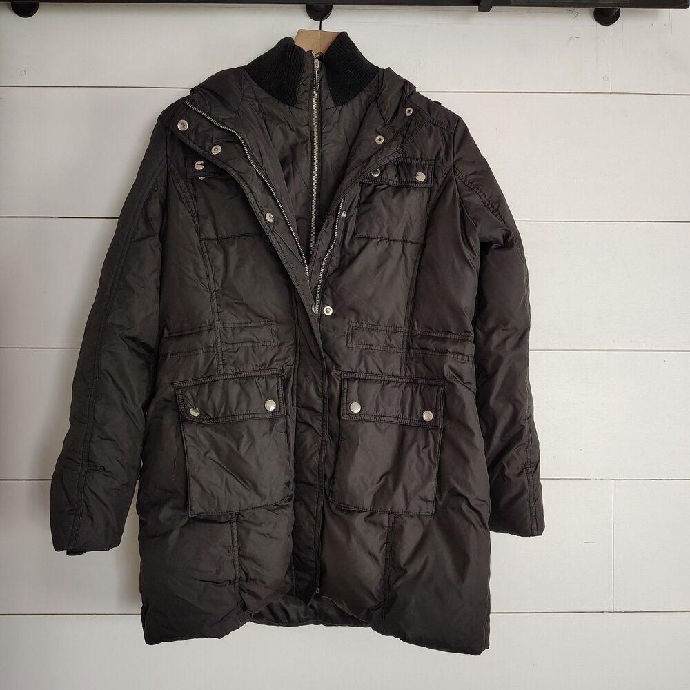 Michael Kors Women’s Black Hooded Puffer Coat Quilted Zip Snap Jacket Size Small